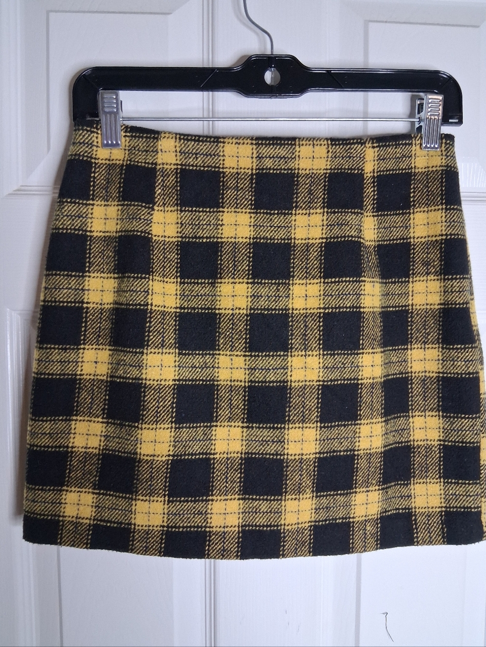 Vintage Yellow and Black Plaid Mini Skirt Wool Blend - Women's Skirt Size Small